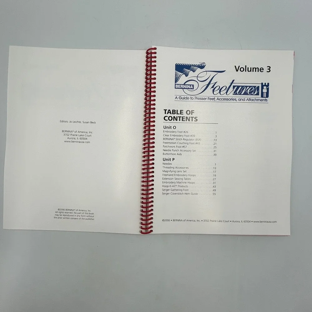 Bernina Feetures Guide Books Volumes 1 2 3 Spiral Bound Presser Feet Manuals Set